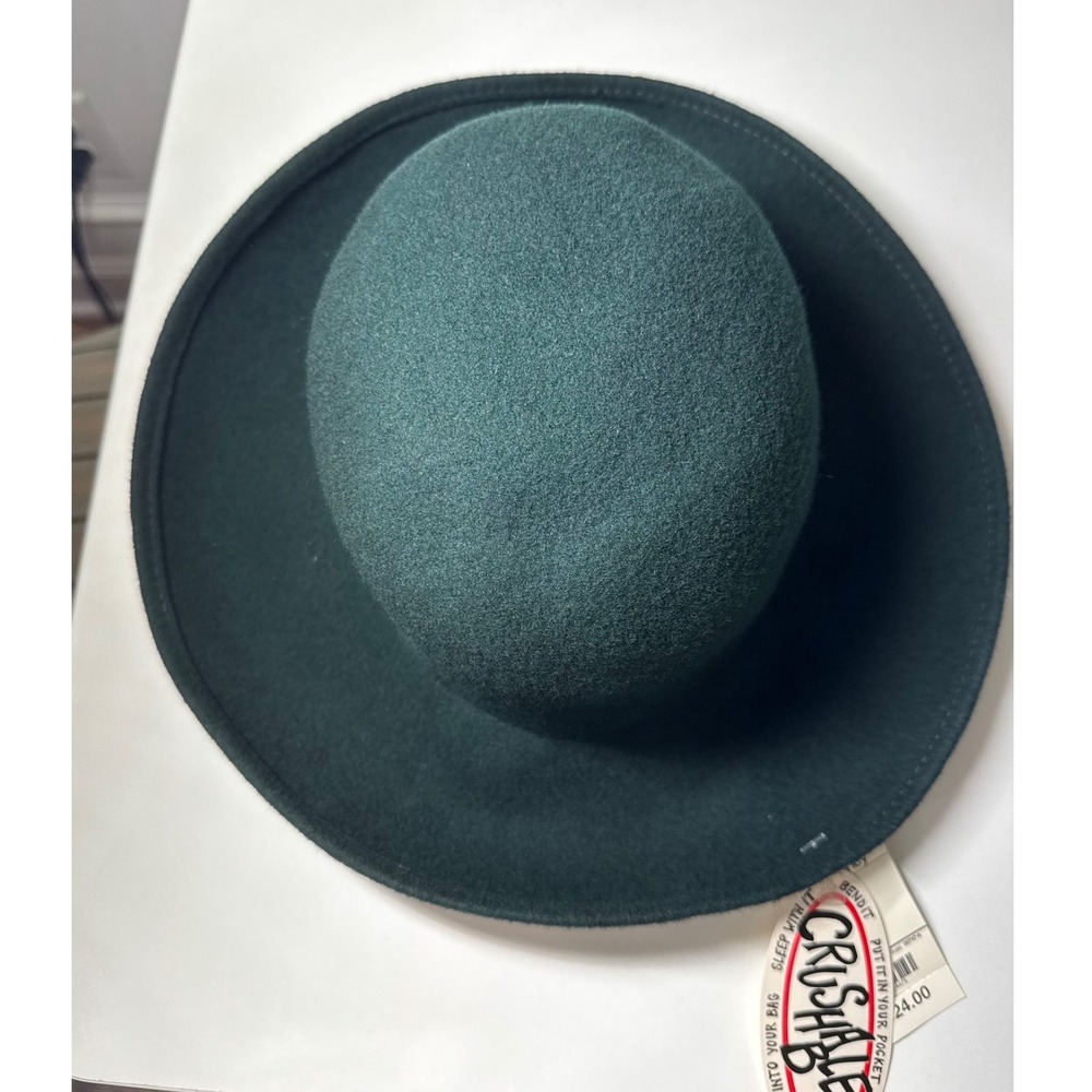 Crushables Dark Green Wool Felt Packable Hat Made in USA Travel Fedora WPL 4384
